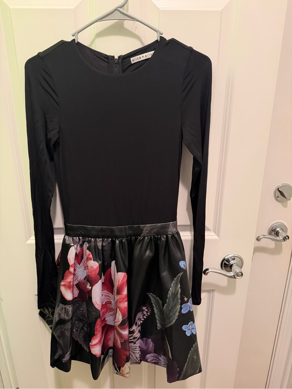 Alice + Olivia Black Long-Sleeve Dress with Floral Skirt